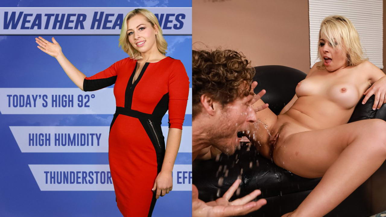 A la sexy chica del clima le encanta que la follen con fuerza y eyacular sin parar